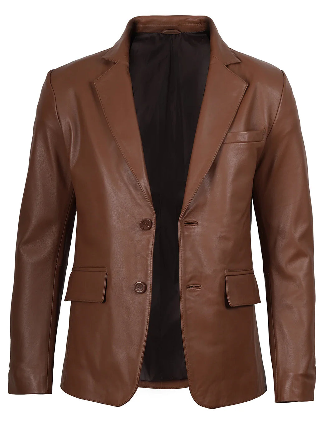 Men's Cognac Brown Real Leather Blazer