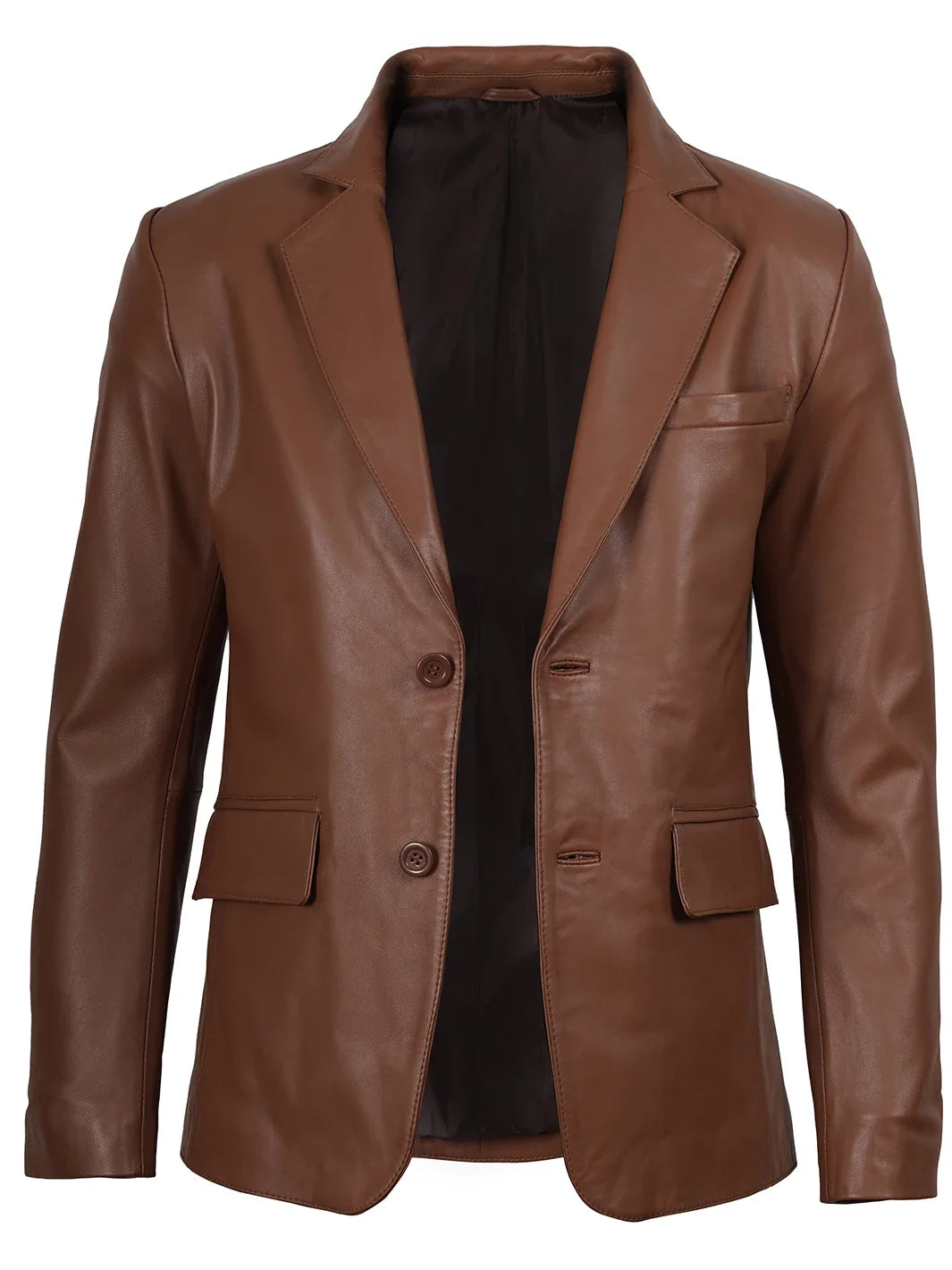 Men's Cognac Brown Real Leather Blazer