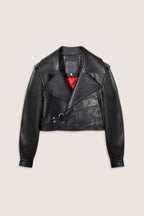 Cropped Blouson Black Leather Jacket
