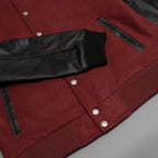 Leather Varsity Bomber Jacket - Maroon