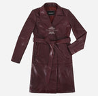 MISTRIELLE Tie Belt Leather Coat for Women