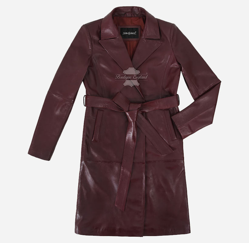 MISTRIELLE Tie Belt Leather Coat for Women