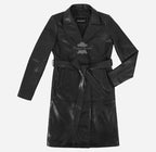 MISTRIELLE Tie Belt Leather Coat for Women Black