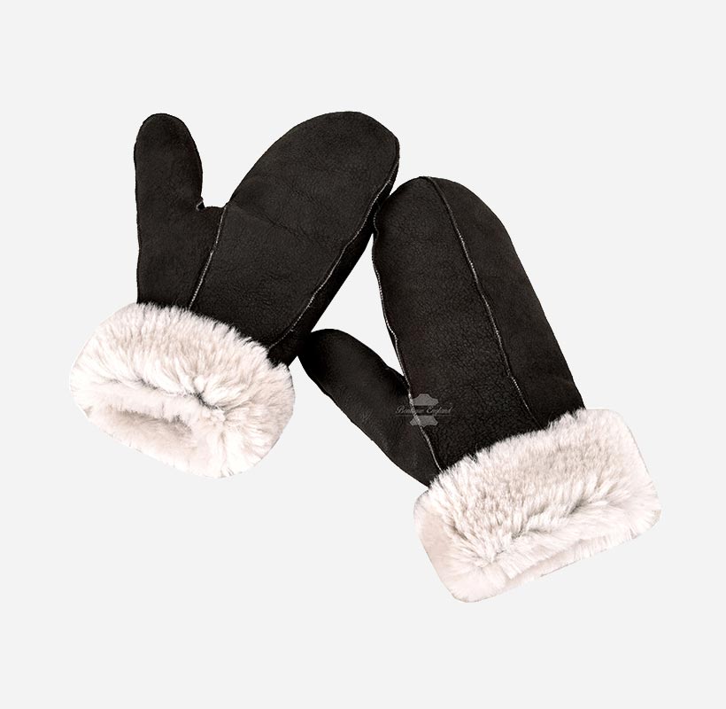 B3 Sheepskin Mitten Gloves Thick Real Shearling Leather Winter Gloves