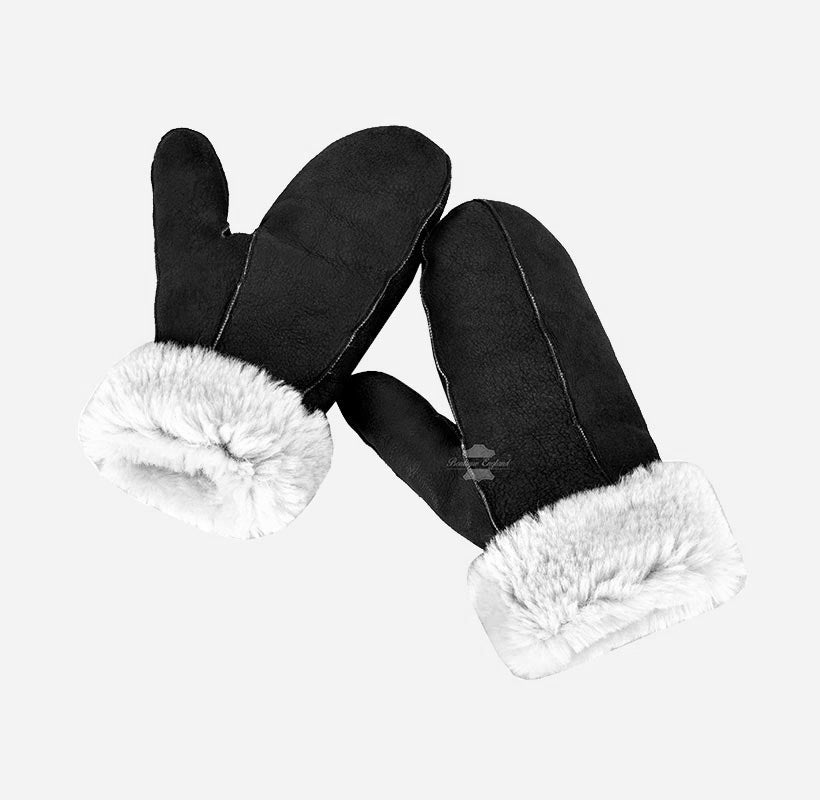 B3 Sheepskin Mitten Gloves Thick Real Shearling Leather Winter Gloves