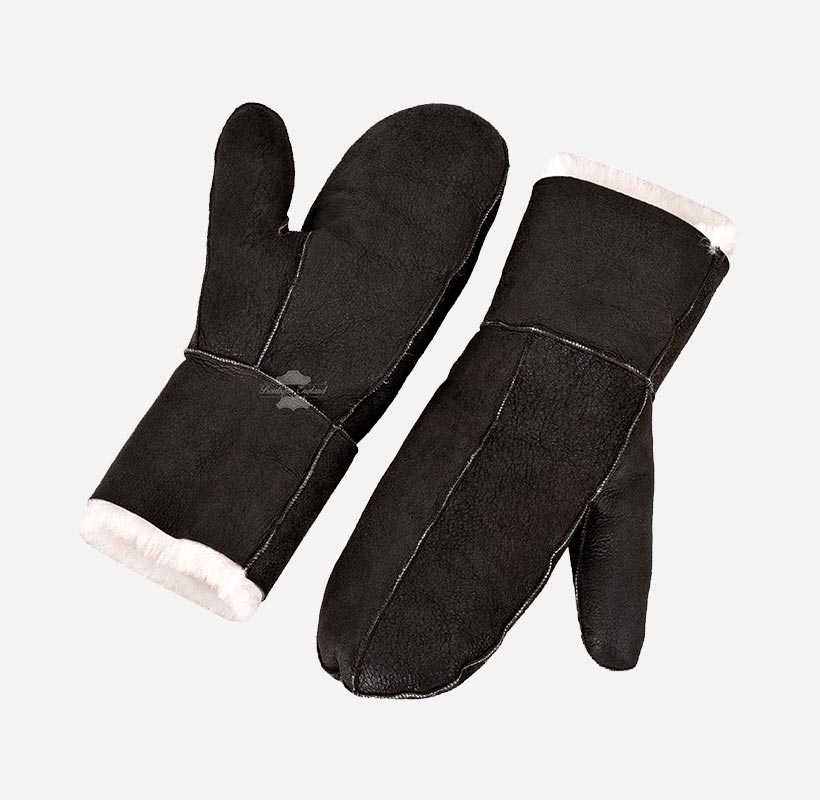 B3 Sheepskin Mitten Gloves Thick Real Shearling Leather Winter Gloves