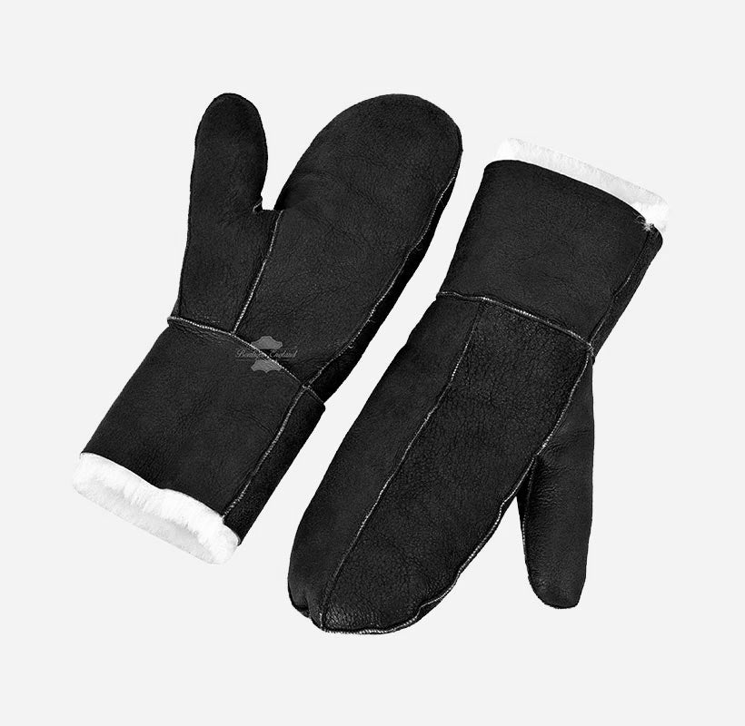 B3 Sheepskin Mitten Gloves Thick Real Shearling Leather Winter Gloves
