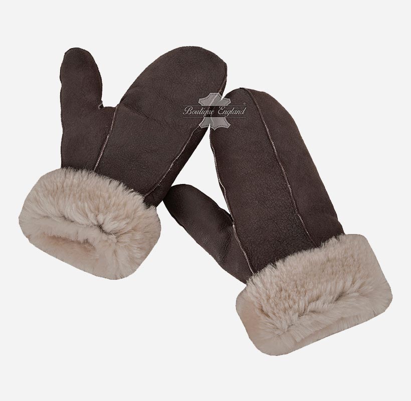 B3 Sheepskin Mitten Gloves Thick Real Shearling Leather Winter Gloves
