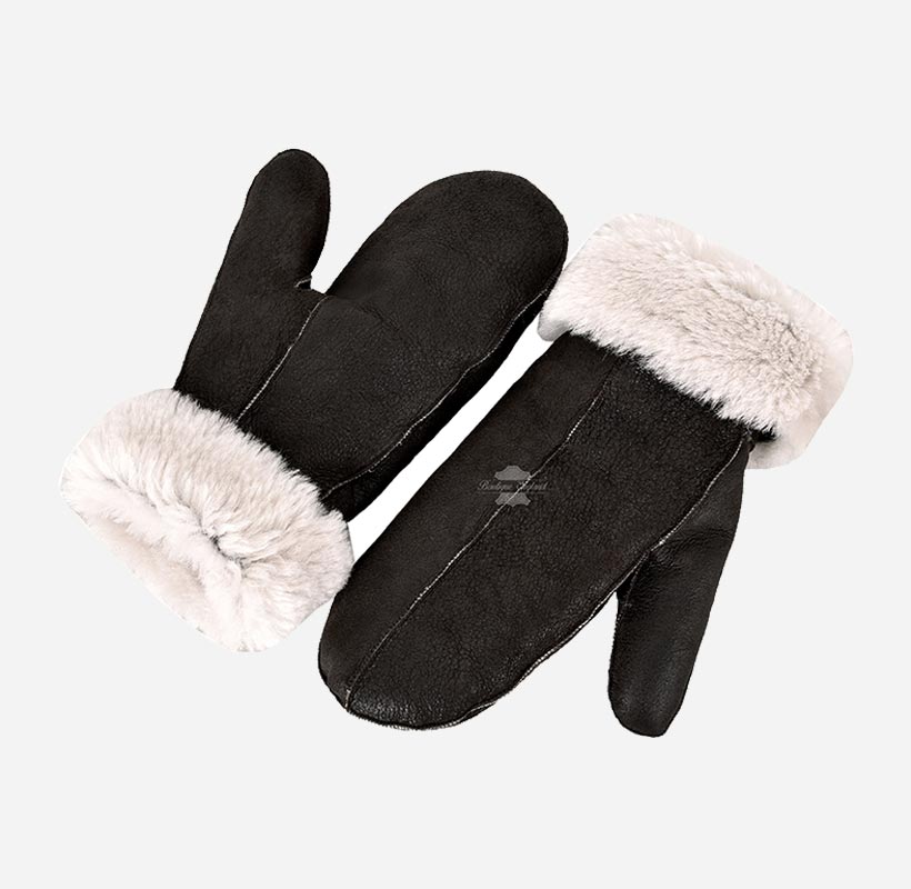 B3 Sheepskin Mitten Gloves Thick Real Shearling Leather Winter Gloves