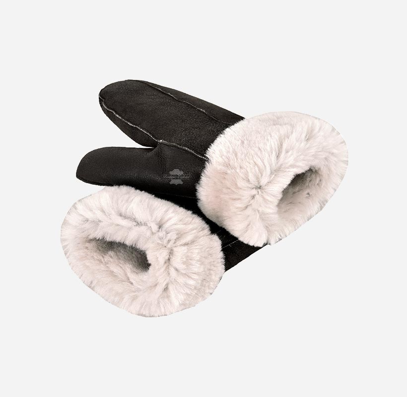 B3 Sheepskin Mitten Gloves Thick Real Shearling Leather Winter Gloves