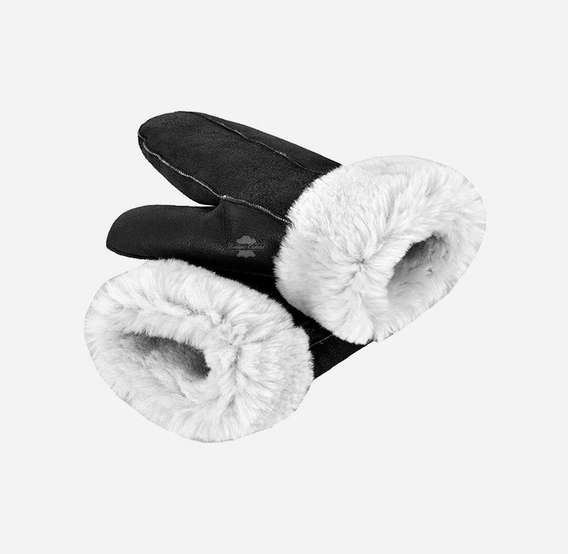 B3 Sheepskin Mitten Gloves Thick Real Shearling Leather Winter Gloves