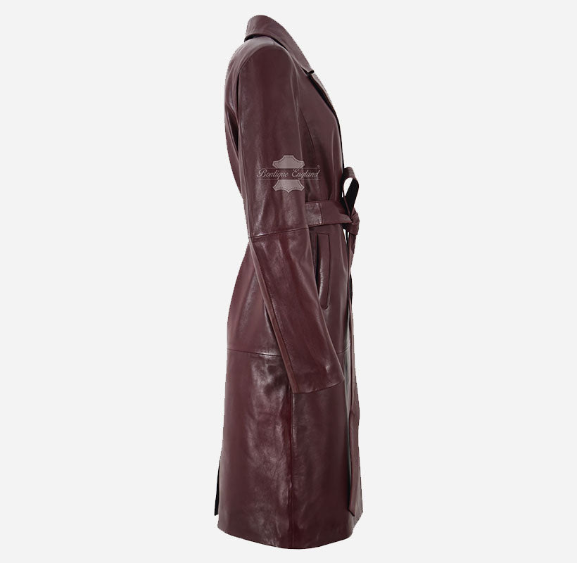 MISTRIELLE Tie Belt Leather Coat for Women
