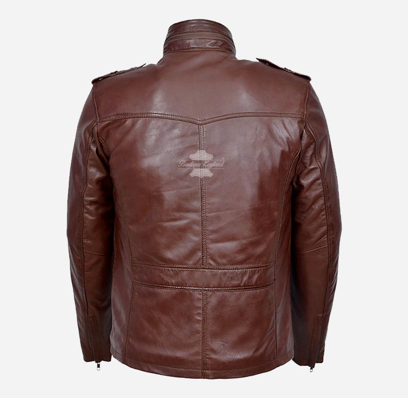 VORTEX Men's Leather Jacket Safari Style Leather Jacket