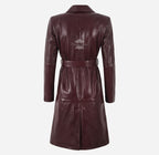 MISTRIELLE Tie Belt Leather Coat for Women