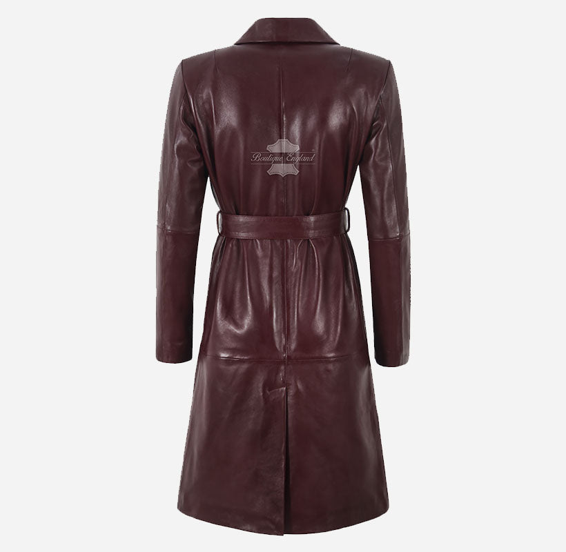 MISTRIELLE Tie Belt Leather Coat for Women
