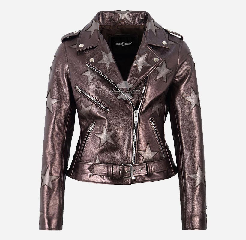 STARLIGHT Women’s Shiny Copper Leather Star Jacket