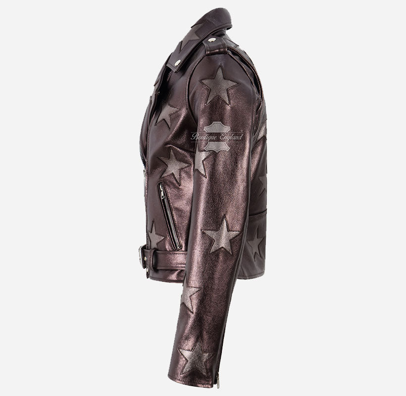 STARLIGHT Women’s Shiny Copper Leather Star Jacket