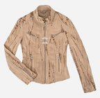 SPEED Women's Croc Print Leather Racer Jacket
