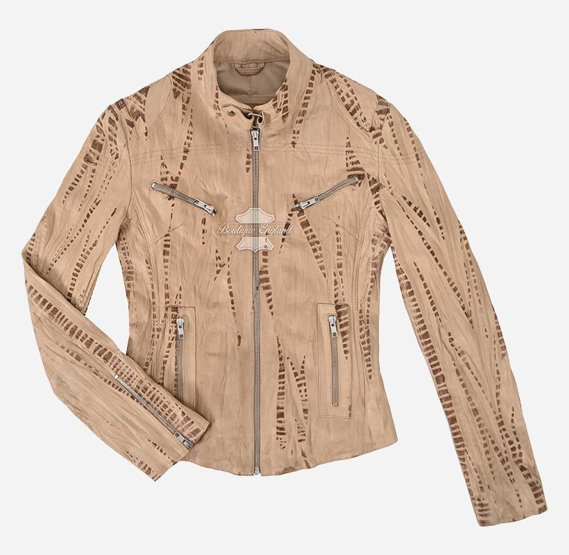 SPEED Women's Croc Print Leather Racer Jacket