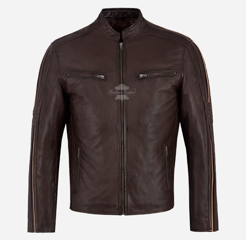 ORION Mens Leather Fashion Jacket Biker Style Leather Jacket