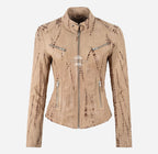 SPEED Women's Croc Print Leather Racer Jacket