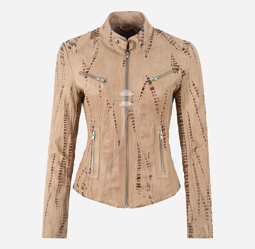 SPEED Women's Croc Print Leather Racer Jacket