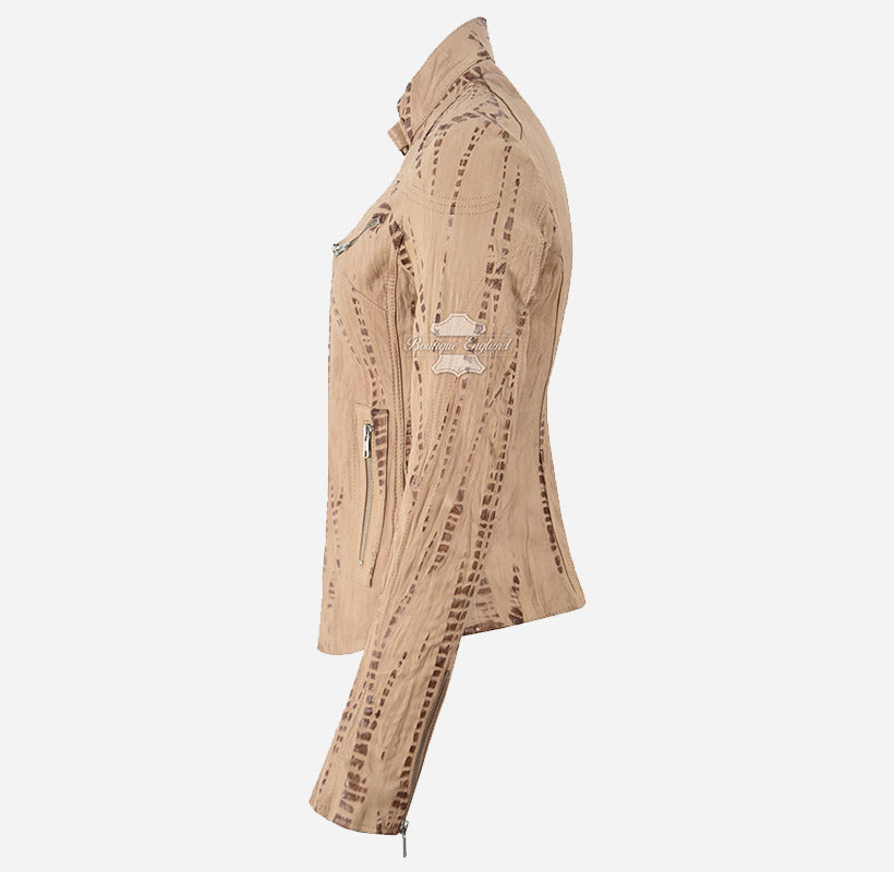 SPEED Women's Croc Print Leather Racer Jacket
