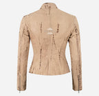 SPEED Women's Croc Print Leather Racer Jacket