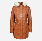 ALICE Women Hooded Parka Coat Hooded Long Leather Jacket