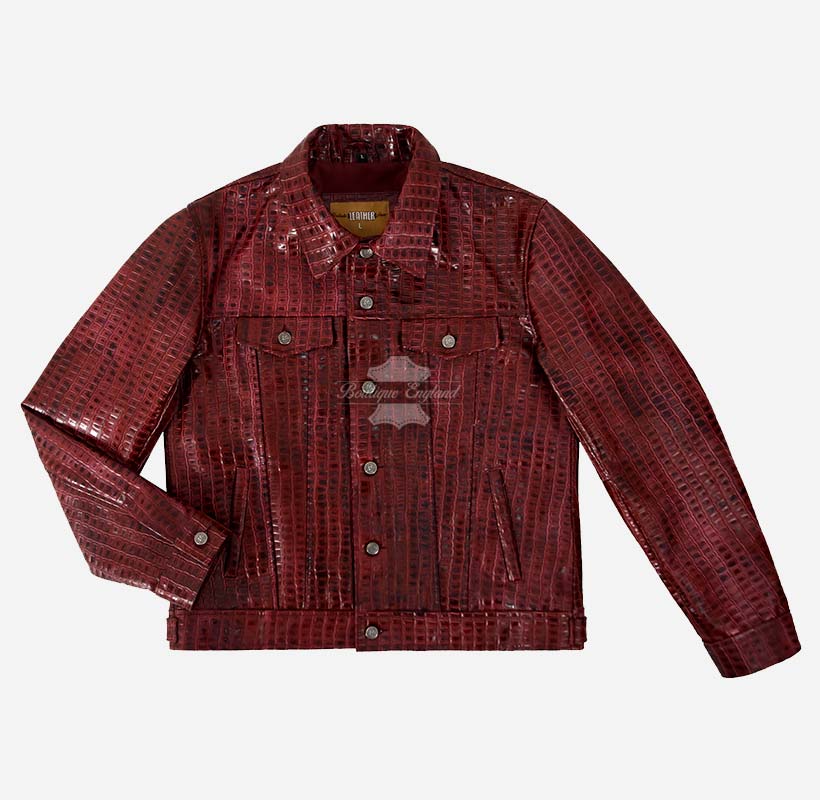 TRUCKER Men's Leather Denim Jacket with Croc Print