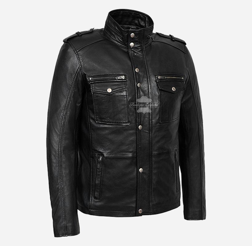 VORTEX Men's Leather Jacket Safari Style Leather Jacket