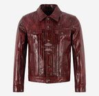 TRUCKER Men's Leather Denim Jacket with Croc Print