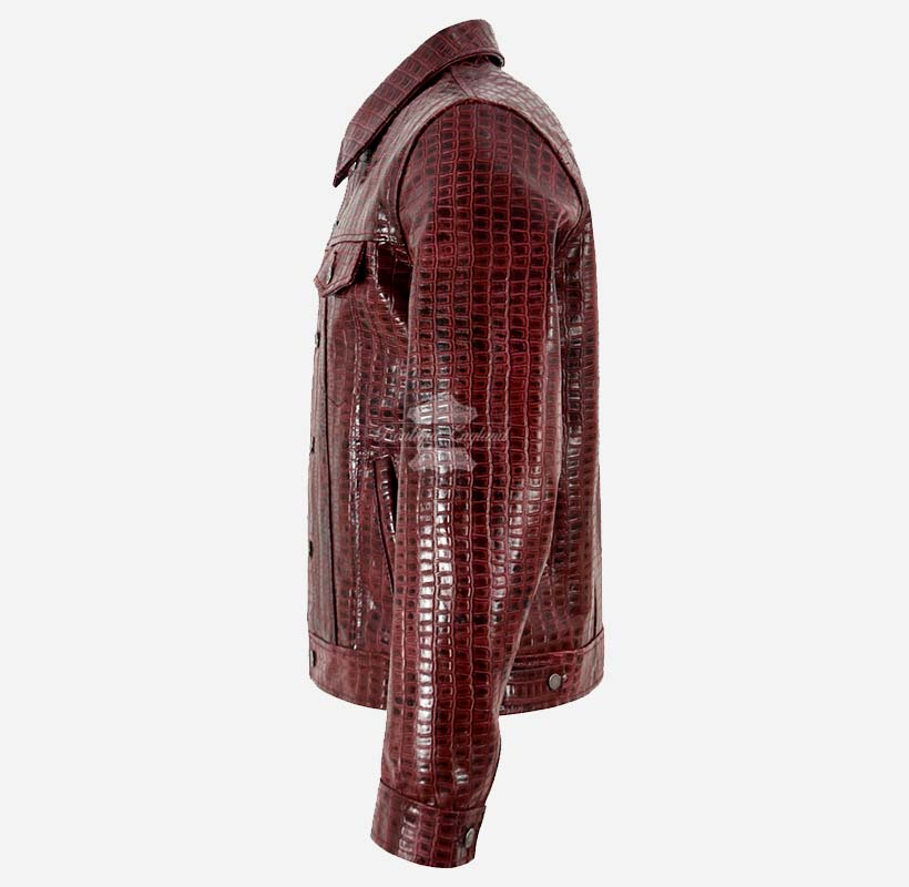 TRUCKER Men's Leather Denim Jacket with Croc Print