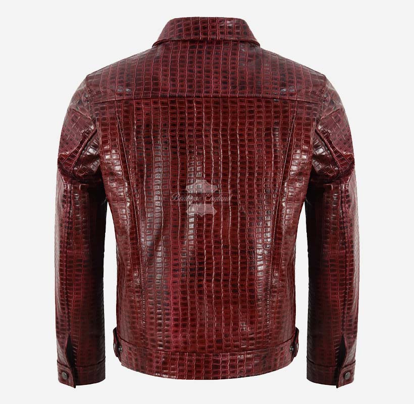 TRUCKER Men's Leather Denim Jacket with Croc Print