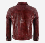 TRUCKER Men's Leather Denim Jacket with Croc Print