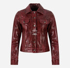 TRUCKER Women’s Leather Denim Jacket with Croc Print