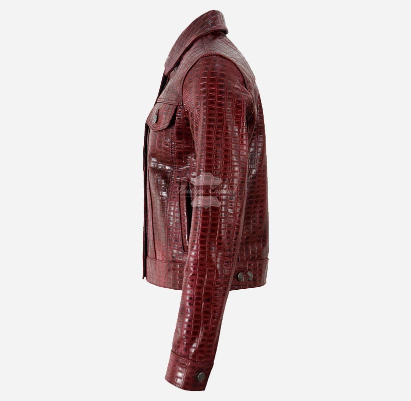 TRUCKER Women’s Leather Denim Jacket with Croc Print