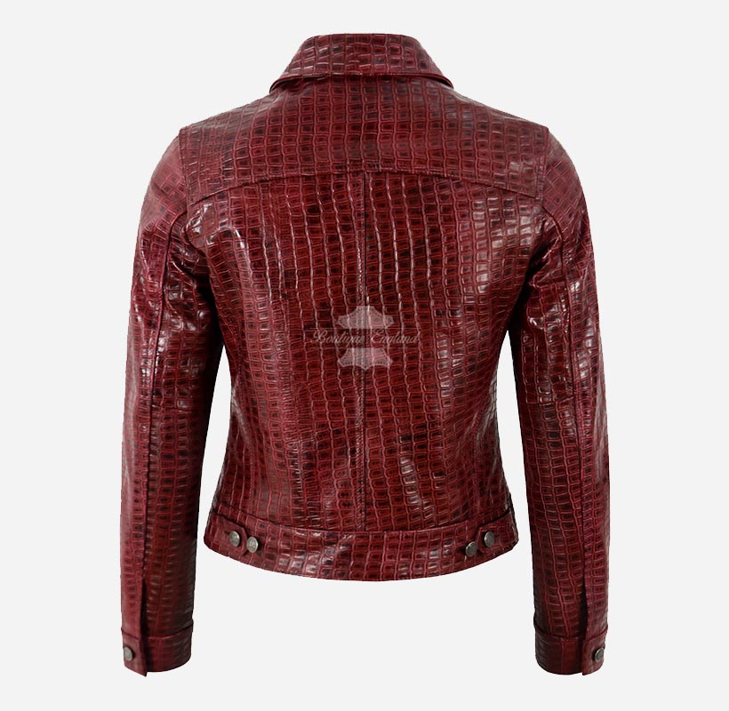 TRUCKER Women’s Leather Denim Jacket with Croc Print