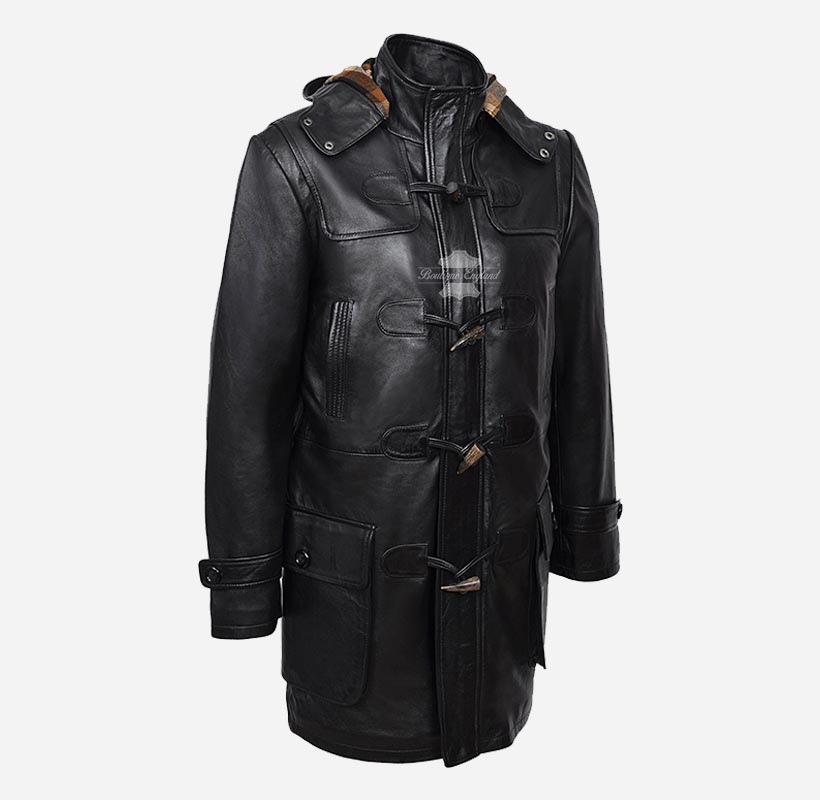 TOGGLE Men's Leather Duffle Coat With Hood