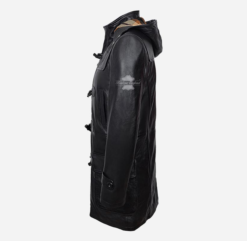 TOGGLE Men's Leather Duffle Coat With Hood