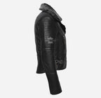 Hannah Women's Black Leather Flying Jacket with detachable fur collar