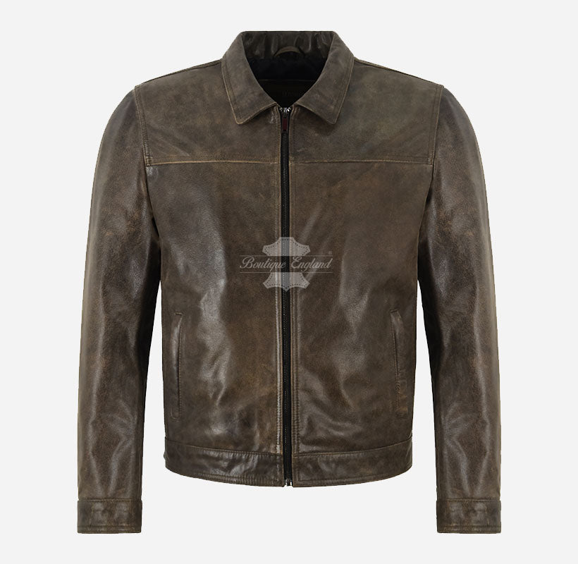 BROOKS Vintage Waxed Collared Leather Jacket