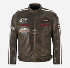 SIZMA Men's Leather Racer Jacket Vintage Effects