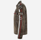 SIZMA Men's Leather Racer Jacket Vintage Effects