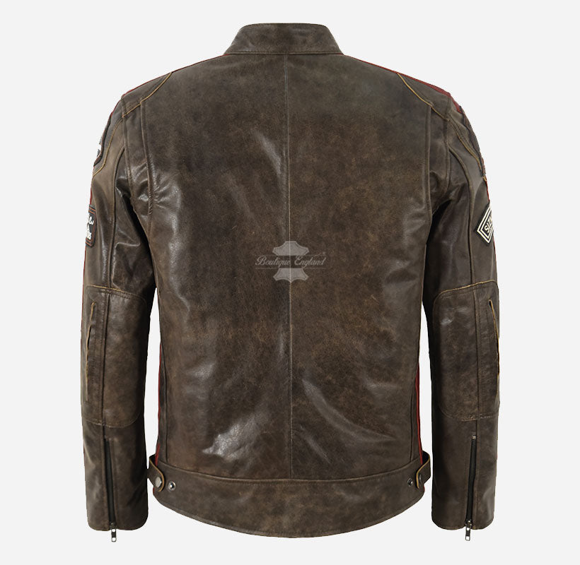 SIZMA Men's Leather Racer Jacket Vintage Effects