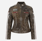 SIZMA Women's Leather Racer Jacket Cracked Effect