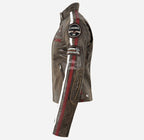 SIZMA Women's Leather Racer Jacket Cracked Effect