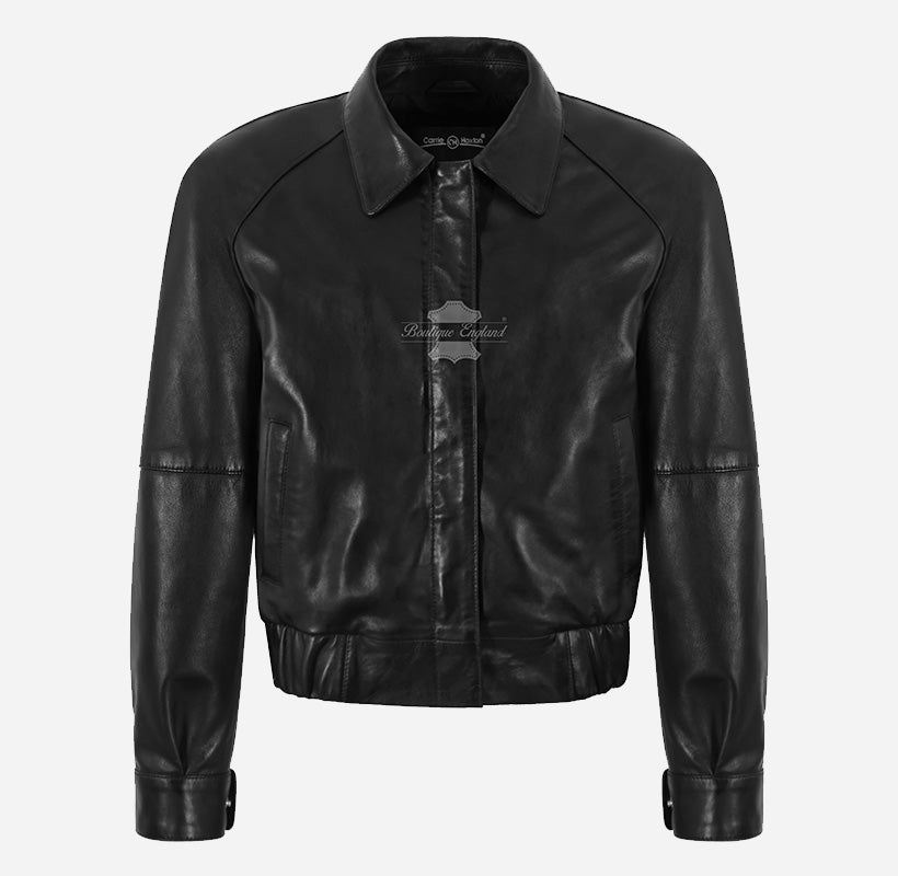 SOFI Women's Collared Leather Bomber Jacket