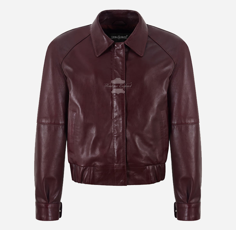 SOFI Women's Collared Leather Bomber Jacket