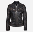 SPEEDSTER Women's Leather Racer Jacket Vintage Waxed